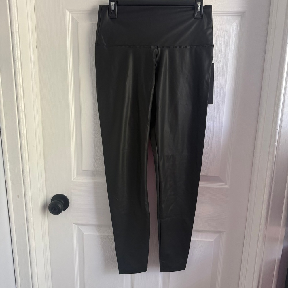 NWT Leggings Depot Womens Faux Leather High Waisted Leggings Black Size L